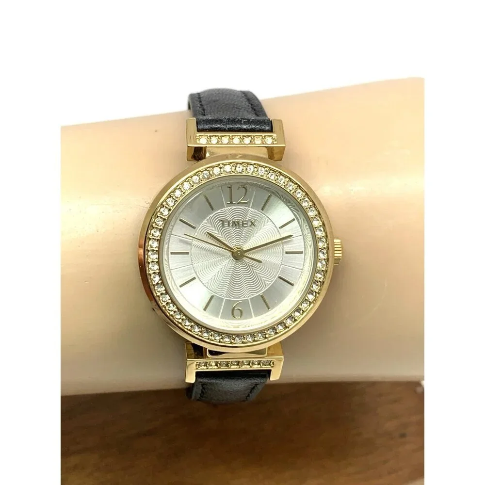 Timex Women's Watch TW2W48900 Quartz Gold Black Leather Band 31mm